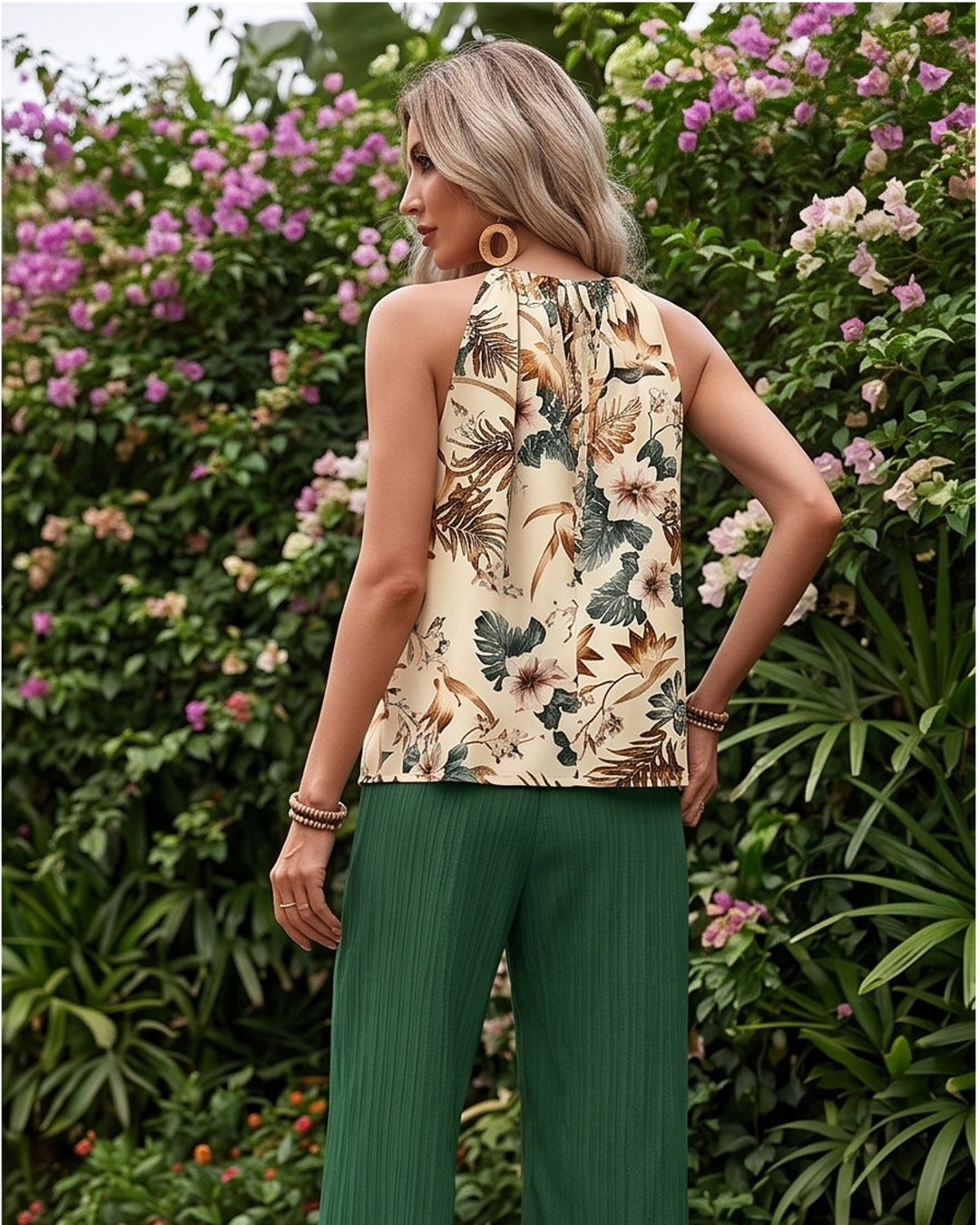 Printed Tank Top and Wide Leg Pants Set