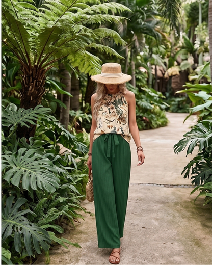 Printed Tank Top and Wide Leg Pants Set